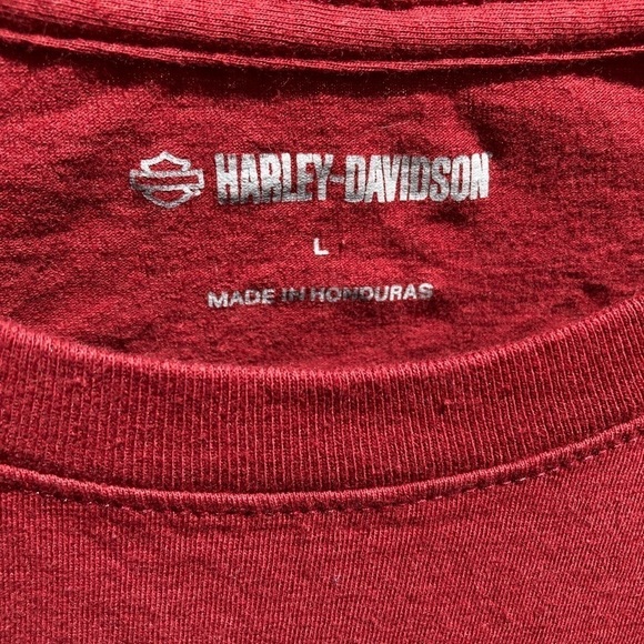 Women's Harley Davidson x Wounded Warrior T-Shirt Red L Crew Motorcycle Biker - Picture 11 of 13